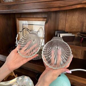 Clear Glass Shell Trinket Dishes - Set of 2